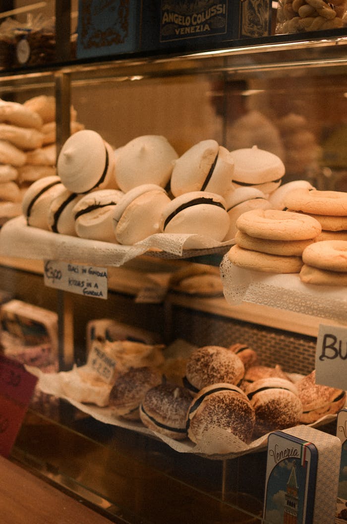 Delicious Italian pastries displayed in a Veneto bakery, showcasing regional culinary delights.